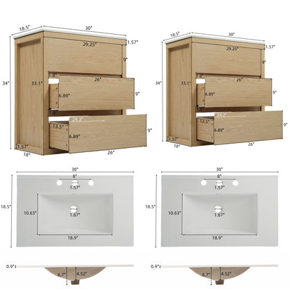 Wood double sink bathroom vanity and cabinet set in natural oak with drawers on Tampa Home & Garden Store
