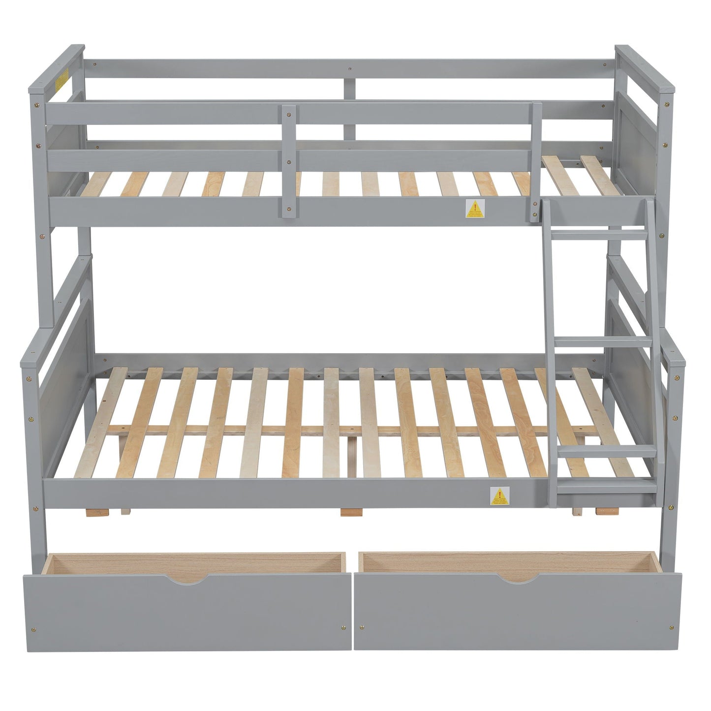 Gray bunk bed with ladder, top guardrail, wooden slat beds, and dual under-bed drawers on Tampa Home & Garden Store