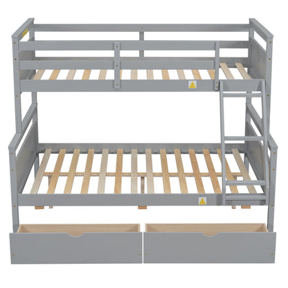 Gray bunk bed with ladder, top guardrail, wooden slat beds, and dual under-bed drawers on Tampa Home & Garden Store