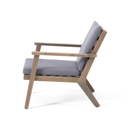 Outdoor Club Chair with Cushion by HouseOfZazla, wood frame, grey cushion on Tampa Home & Garden Store