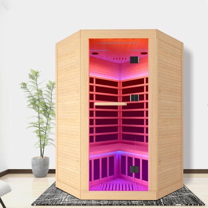 Canadian Hemlock Double Sauna with Bluetooth and LED lights in natural/graphite finish on Tampa Home & Garden Store