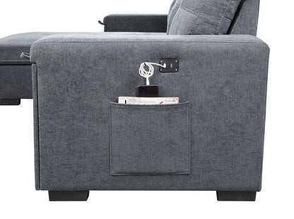 Toby woven fabric reversible sleeper sectional gray with storage pocket and USB port on Tampa Home & Garden Store