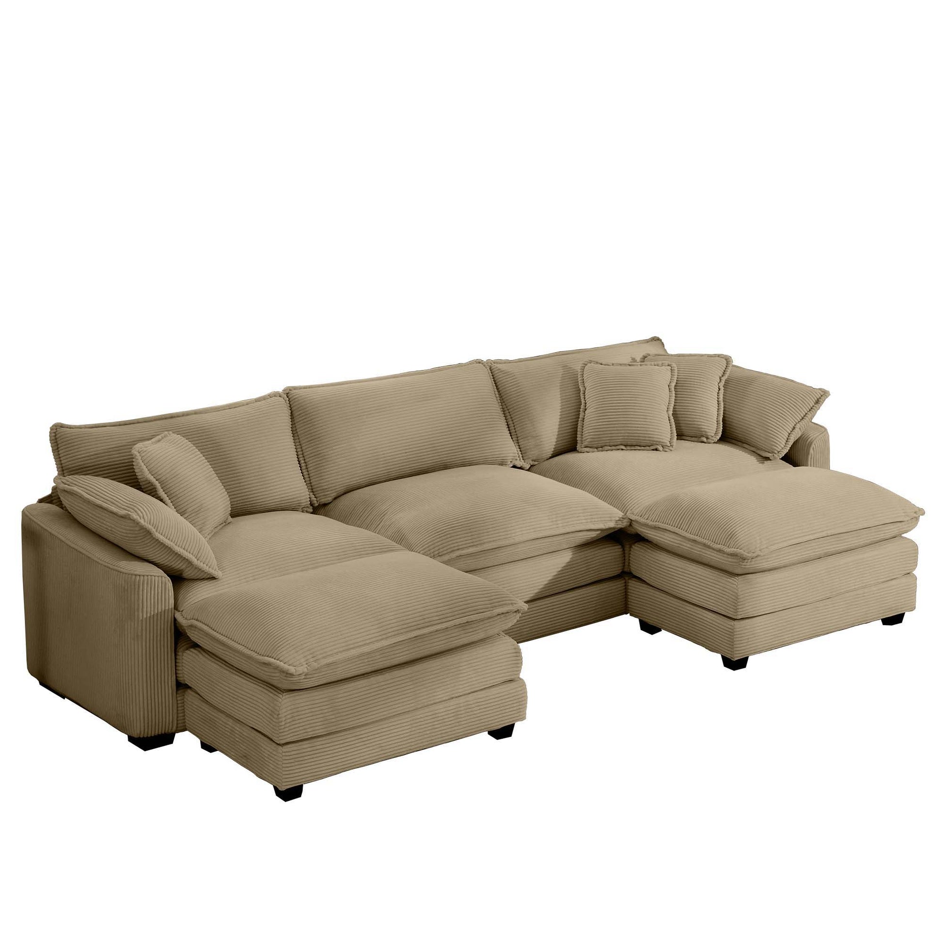 Modern oversized modular cushion sofa with ottoman in beige, HouseOfZazla, deep seating on Tampa Home & Garden Store