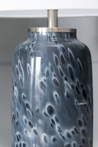 Ellis Glass Table Lamp blue patterned glass with circular motifs brushed metal neck HouseOfZazla on Tampa Home & Garden Store