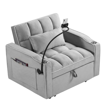 3-in-1 sleeper chair sofa bed gray fabric with pocket and cup holders by Unique Piece Furniture on Tampa Home & Garden Store