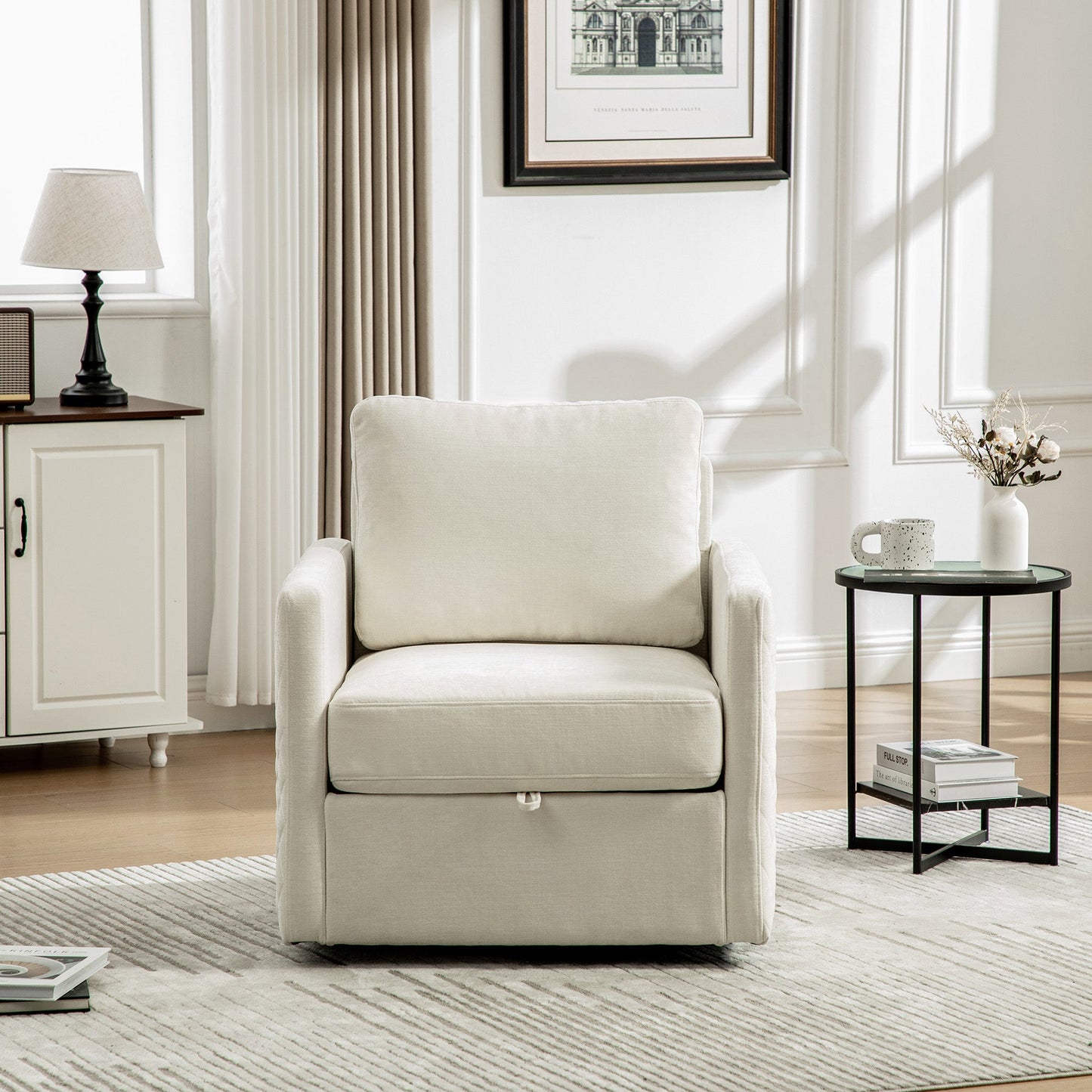 29.5''W Upholstered 360° Swivel Armchair with Hidden Storage beige fabric by HouseOfZazla on Tampa Home & Garden Store