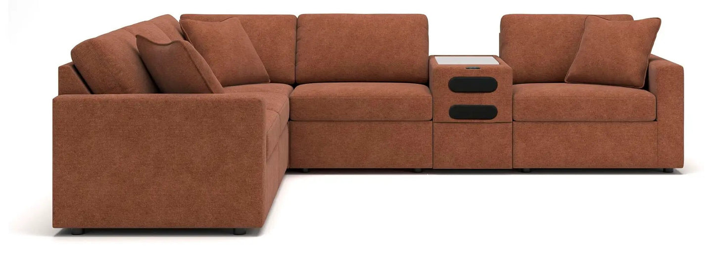 Modmax Sectional in Spice fabric with built-in console storage by Unique Piece Furniture on Tampa Home & Garden Store