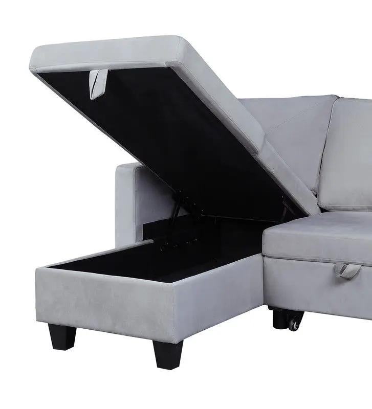 Nova reversible sleeper sectional sofa with storage chaise in light gray fabric on Tampa Home & Garden Store