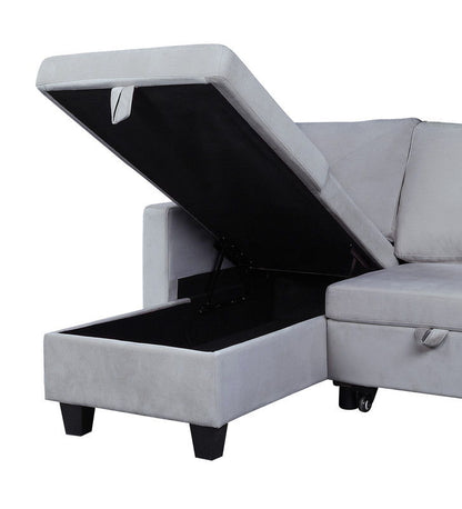 Nova reversible sleeper sectional sofa with storage chaise gray fabric HouseOfZazla on Tampa Home & Garden Store