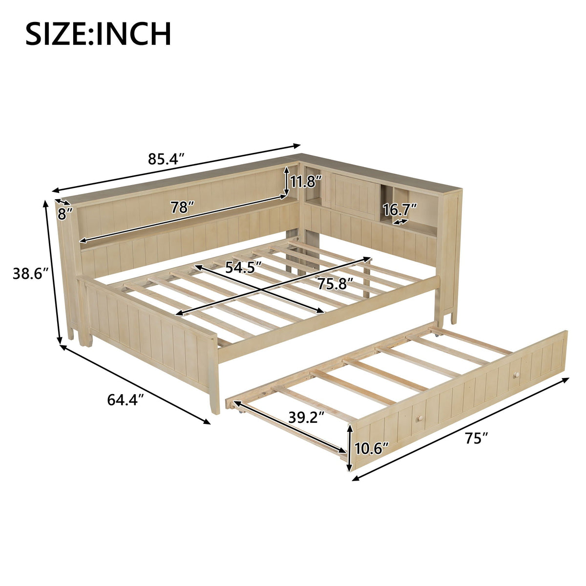Full size daybed with storage shelves and a trundle in ancient white, wood frame by HouseOfZazla on Tampa Home & Garden Store