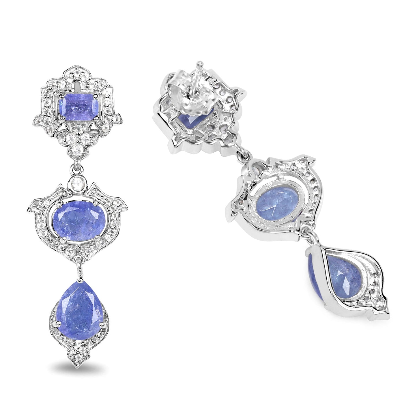 Earrings: pair of .925 sterling silver Tanzanite and white topaz with halo accents by Bids.com on Tampa Home & Garden Store