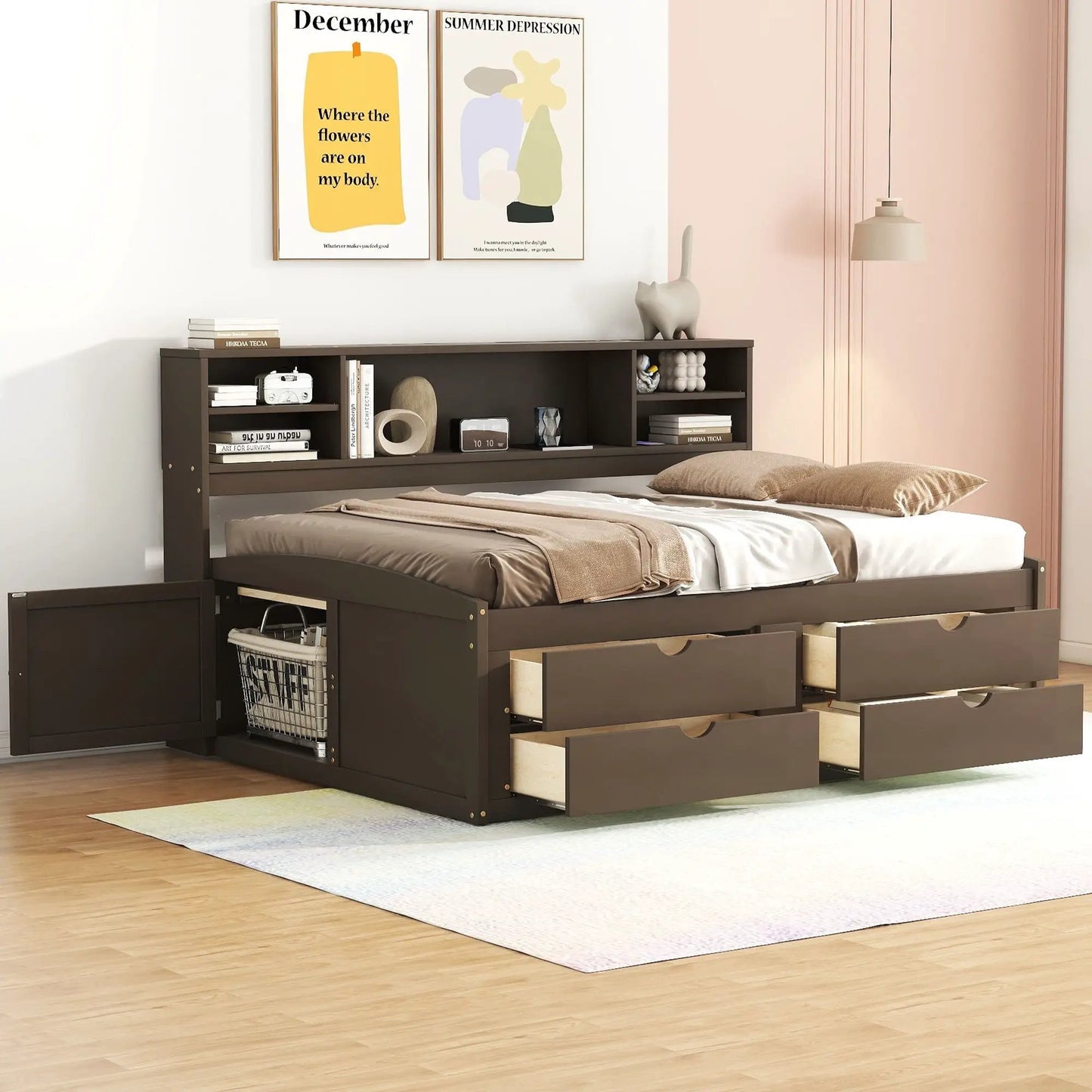 Daybed with Two Bedside Cabinets and Four Drawers