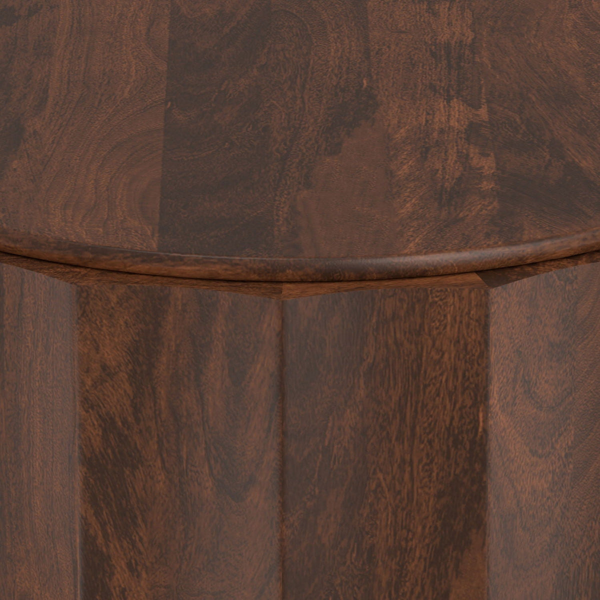 Walnut brown coffee table top with drum design and curved edge, rich wood grain texture on Tampa Home & Garden Store