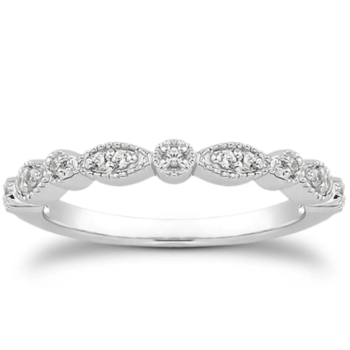 Ring: 14k white gold vintage look fancy pave diamond milgrain wedding band by Bids.com on Tampa Home & Garden Store