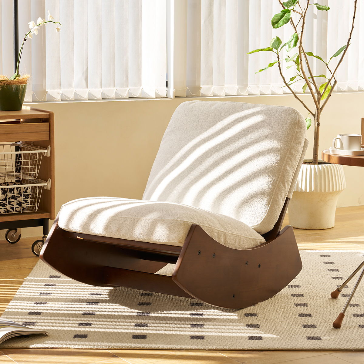 Upholstered glider rocking chair with a solid wood frame in beige fabric HouseOfZazla on Tampa Home & Garden Store