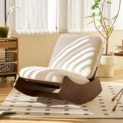 Upholstered glider rocking chair with a solid wood frame in beige fabric HouseOfZazla on Tampa Home & Garden Store