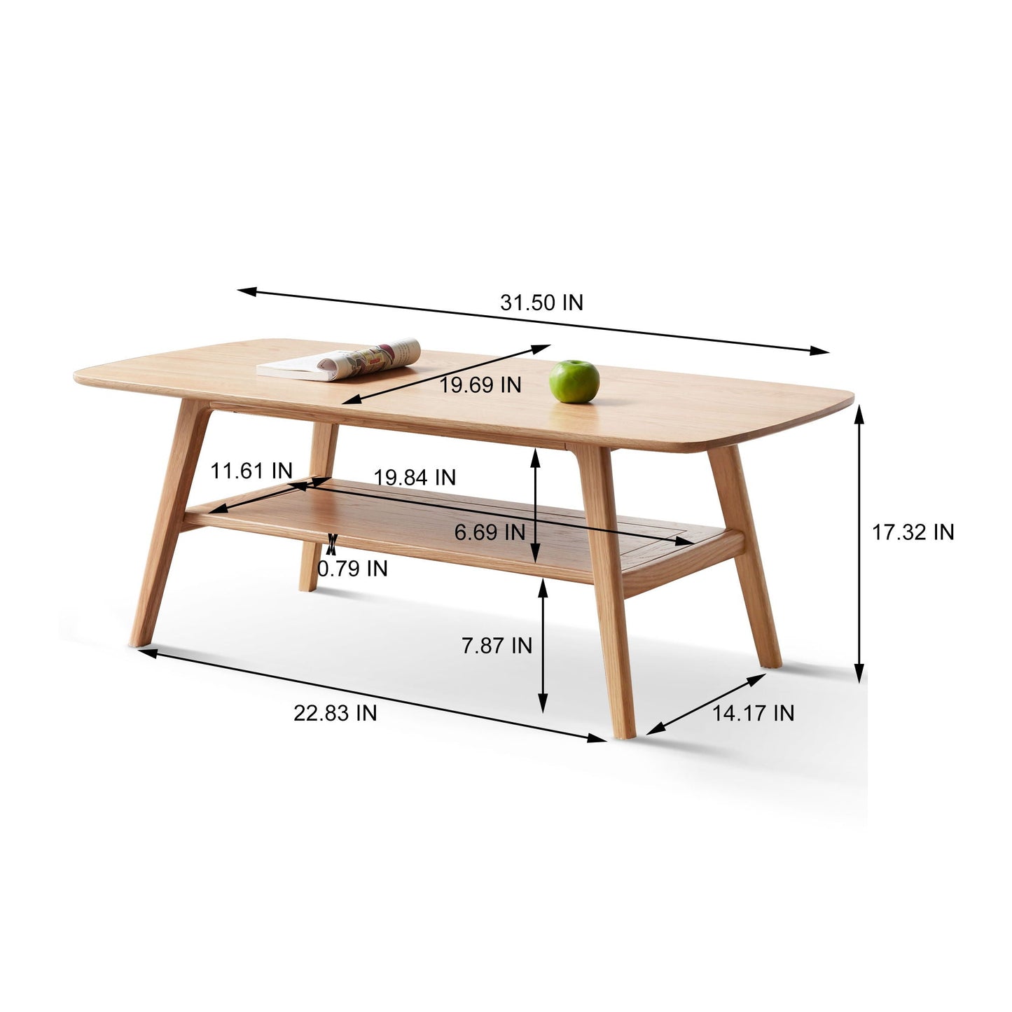 Low Oak Coffee Table With Solid Storage Shelf