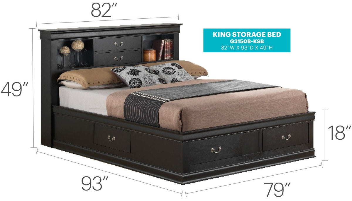 Traditional Style Bookcase Storage Bed in dark wood with storage drawers HouseOfZazla on Tampa Home & Garden Store
