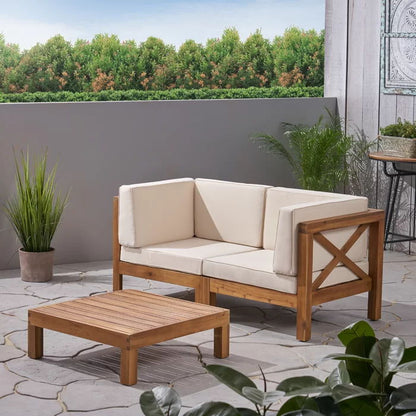 Brava X-Back 2 Seater Loveseat with Coffee Table beige cushions wood frame HouseOfZazla on Tampa Home & Garden Store