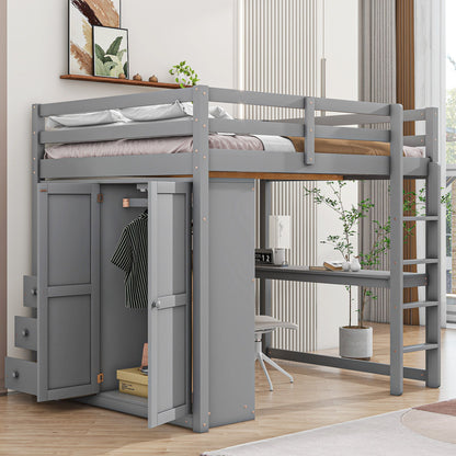 Loft bed by HouseOfZazla in grey finish with built-in wardrobe, shelves and drawers on Tampa Home & Garden Store