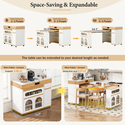 Extendable dining table with folding top and rolling kitchen island by HouseOfZazla white on Tampa Home & Garden Store