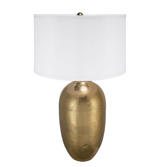 Table lamp D18x31in round gold aluminum base with white fabric shade HouseOfZazla on Tampa Home & Garden Store