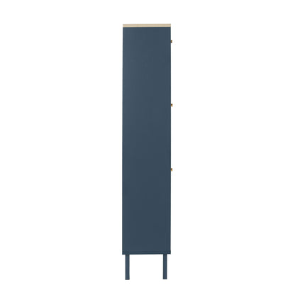 Modern Rattan 3-Door Navy Shoe Cabinet with light wood top by HouseOfZazla on Tampa Home & Garden Store