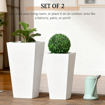 Flower pots 2-pack planter set HouseOfZazla, white geometric planters with drainage holes on Tampa Home & Garden Store