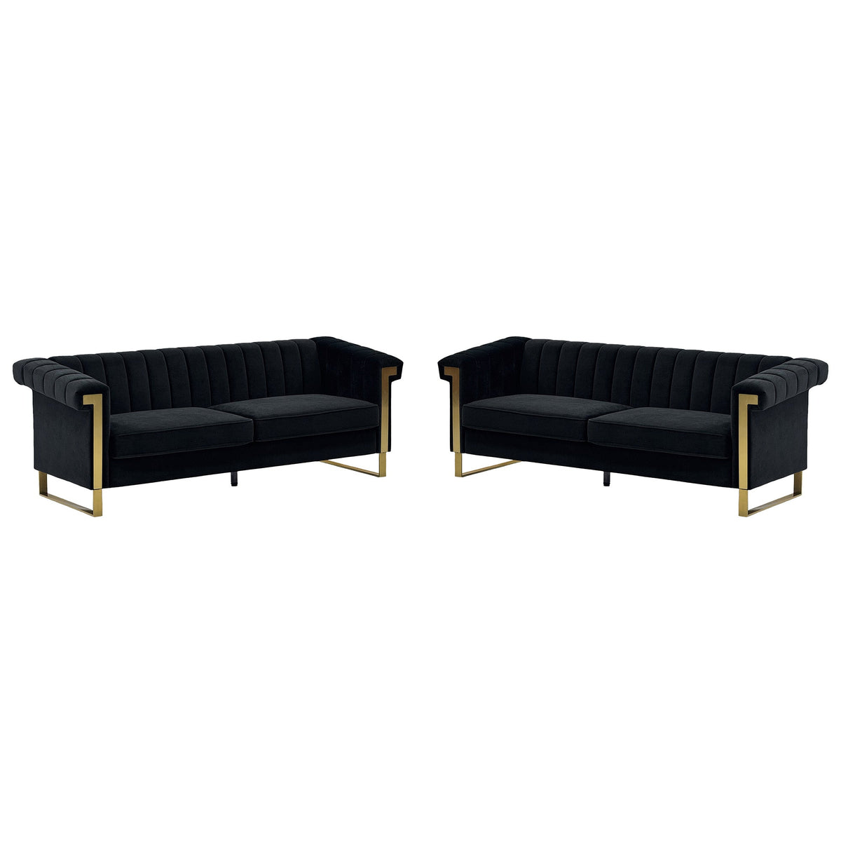 Designer Black Velvet Two Piece Sofa Set