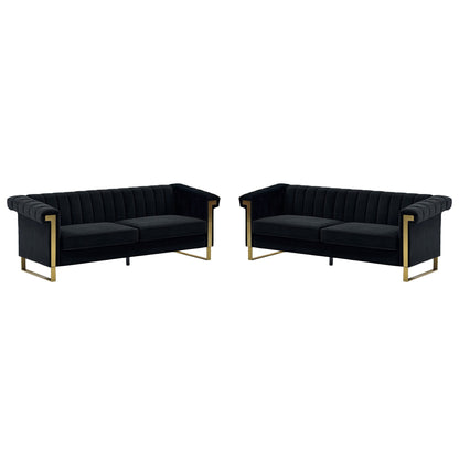 Designer Black Velvet Two Piece Sofa Set