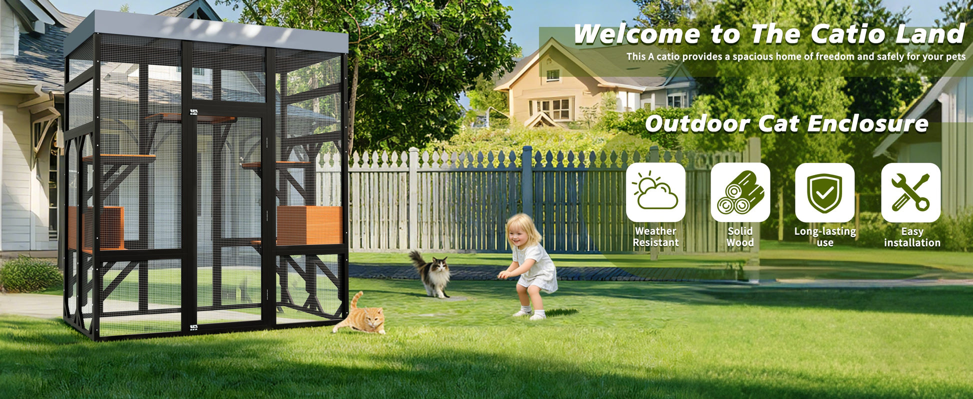 62.6-inch solid wood pet enclosure outdoor catio with black framed mesh panels HouseOfZazla on Tampa Home & Garden Store