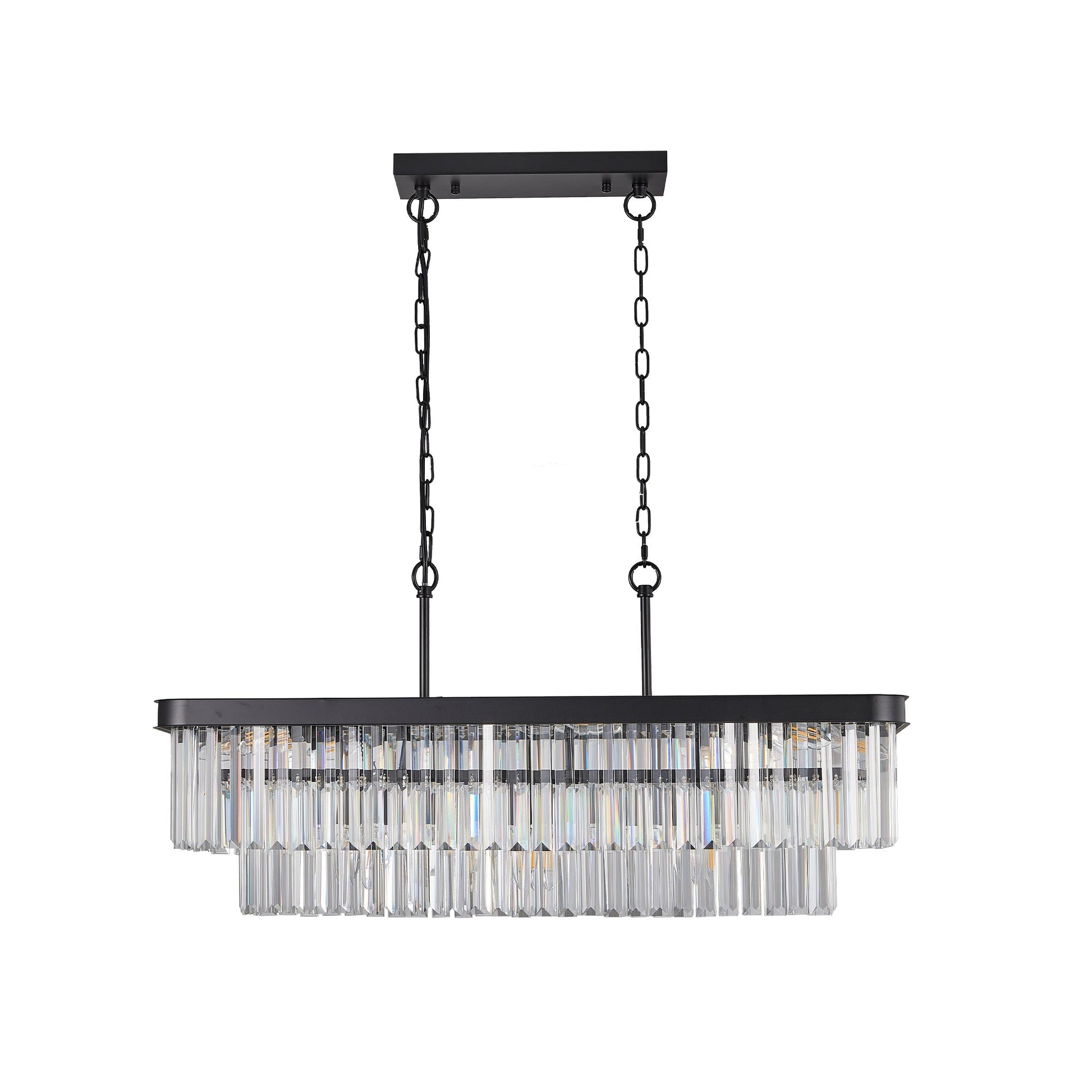 Rectangular crystal chandelier with clear prisms and adjustable height by HouseOfZazla on Tampa Home & Garden Store