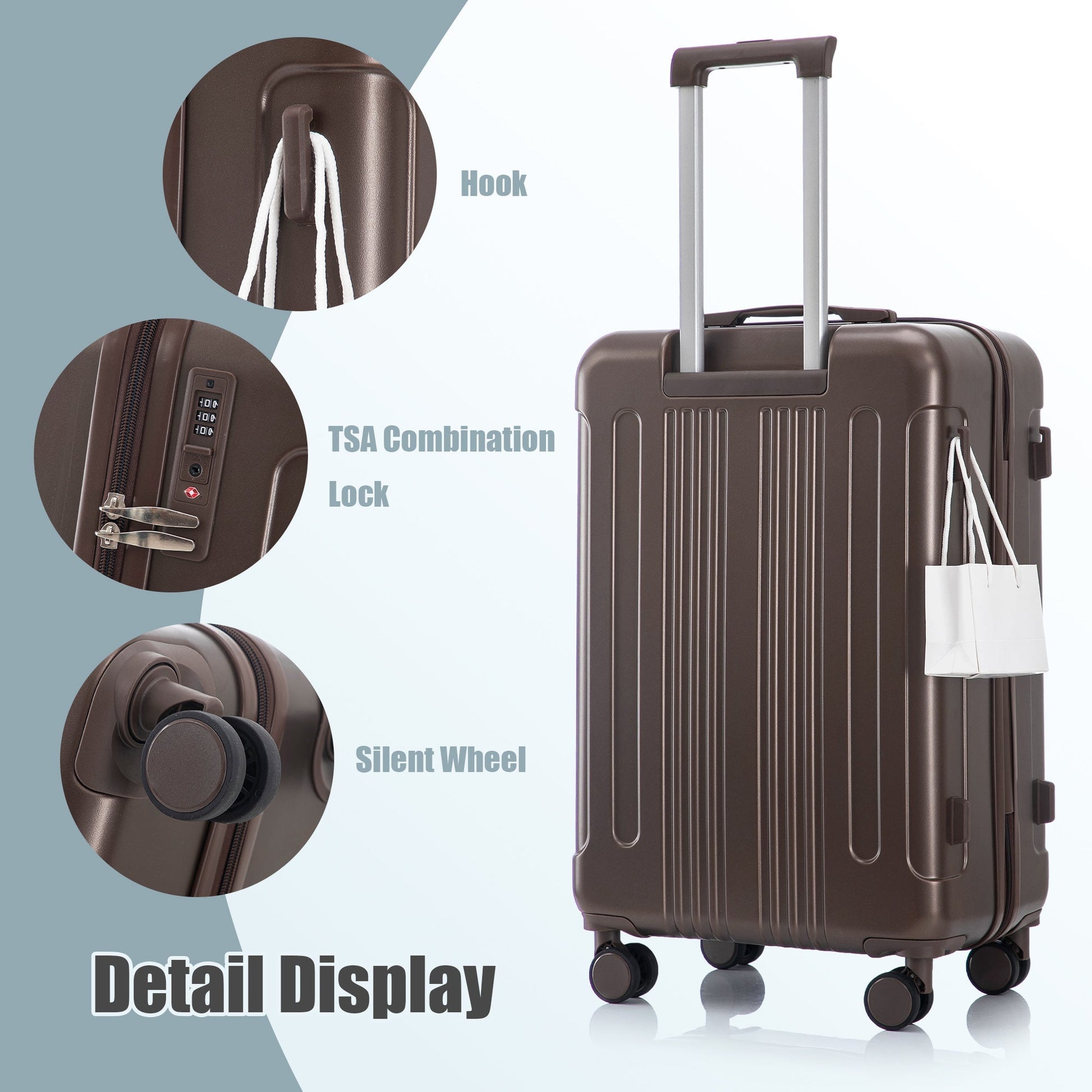 3 Piece ABS Spinner Wheel Luggage Set Brown by HouseOfZazla, 4-wheel spinner with extendable handle on Tampa Home & Garden Store