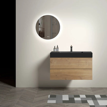 Alice Natural Oak floating bathroom vanity with sink, wall-mounted, large storage on Tampa Home & Garden Store