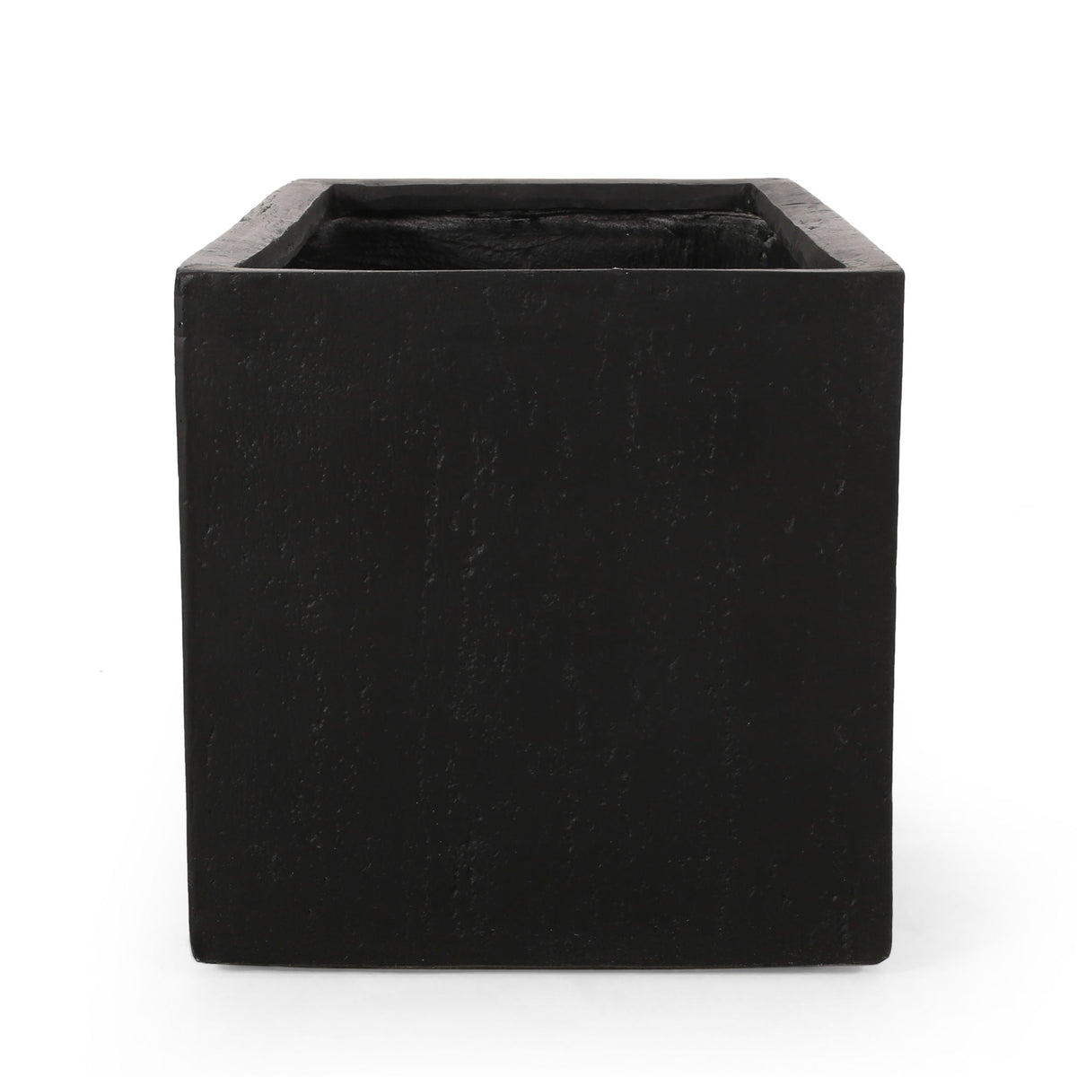 Modern outdoor planter, black square with stone-textured surface, HouseOfZazla on Tampa Home & Garden Store