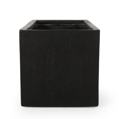 Modern outdoor planter, black square with stone-textured surface, HouseOfZazla on Tampa Home & Garden Store