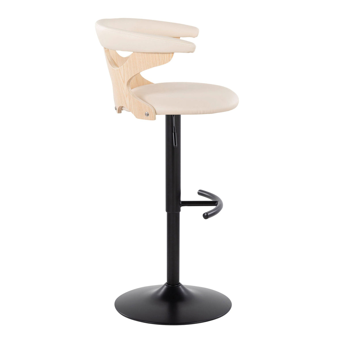 Barstool by HouseOfZazla with beige upholstery, natural wood frame, swivel, rounded T-footrest on Tampa Home & Garden Store