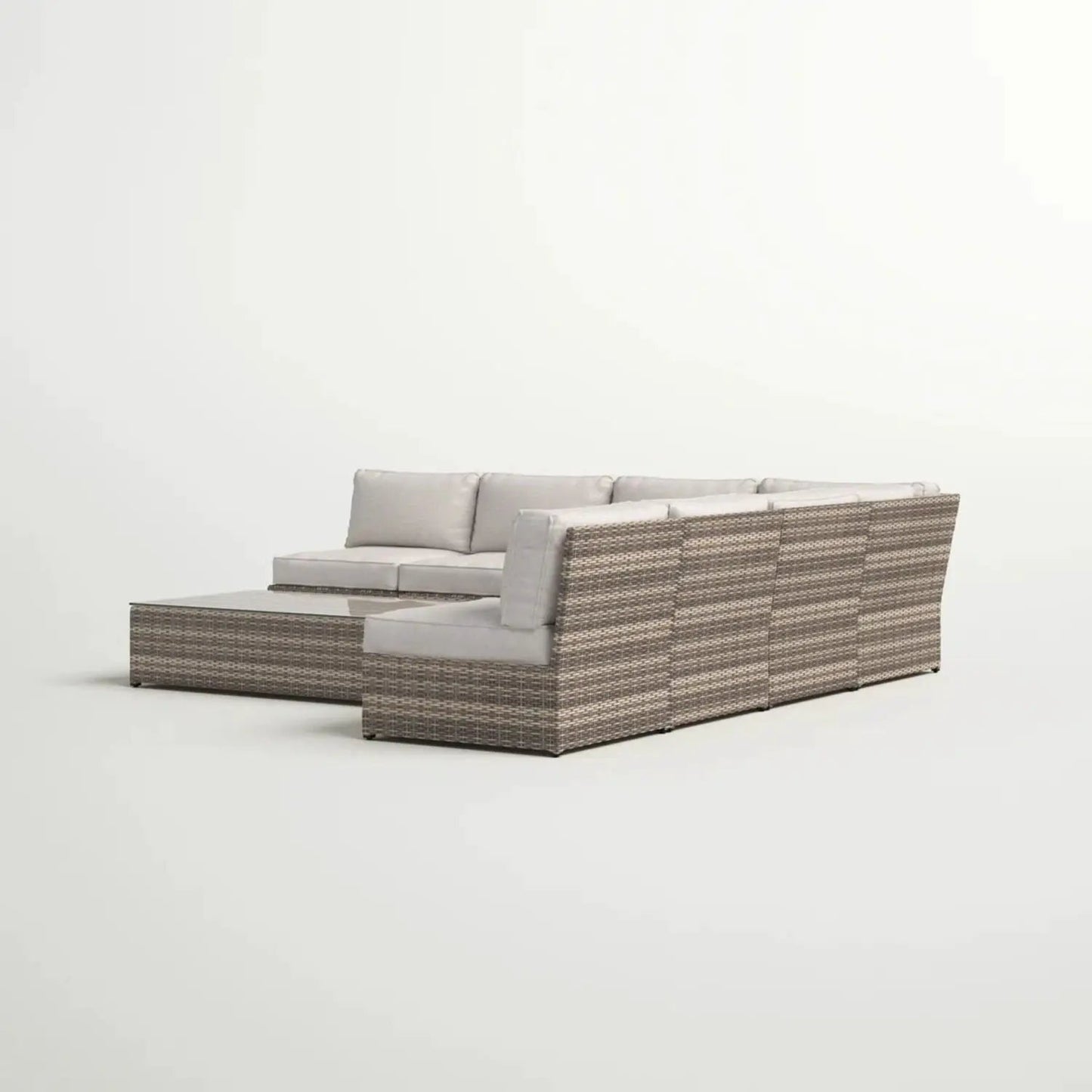 Comfortable Modern Patio Rattan Sectional Set With Cushions, 2-piece brown wicker with beige cushions on Tampa Home & Garden Store