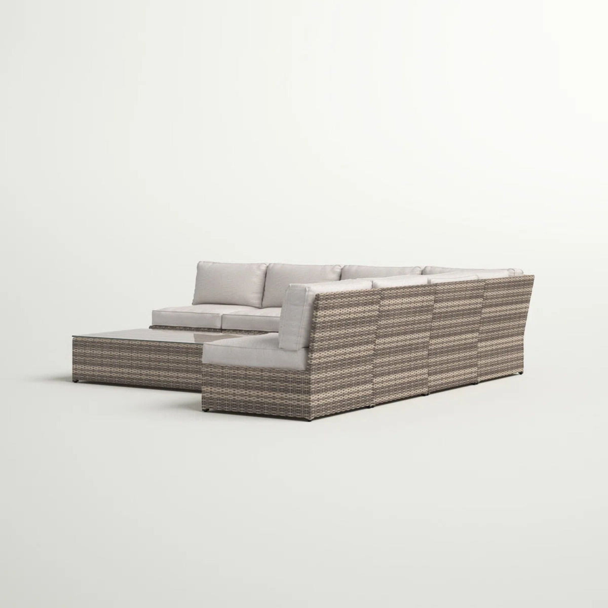 Comfortable Modern Patio Rattan Sectional Set with Cushions, beige cushions, brown wicker on Tampa Home & Garden Store
