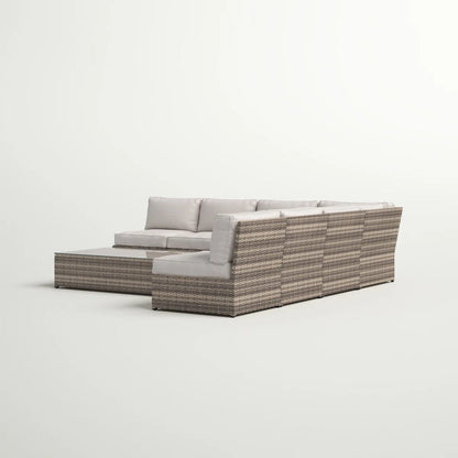 Comfortable Modern Patio Rattan Sectional Set with Cushions, beige cushions, brown wicker on Tampa Home & Garden Store