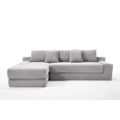Modern L-shaped sectional couch with memory foam in gray striped upholstery on Tampa Home & Garden Store
