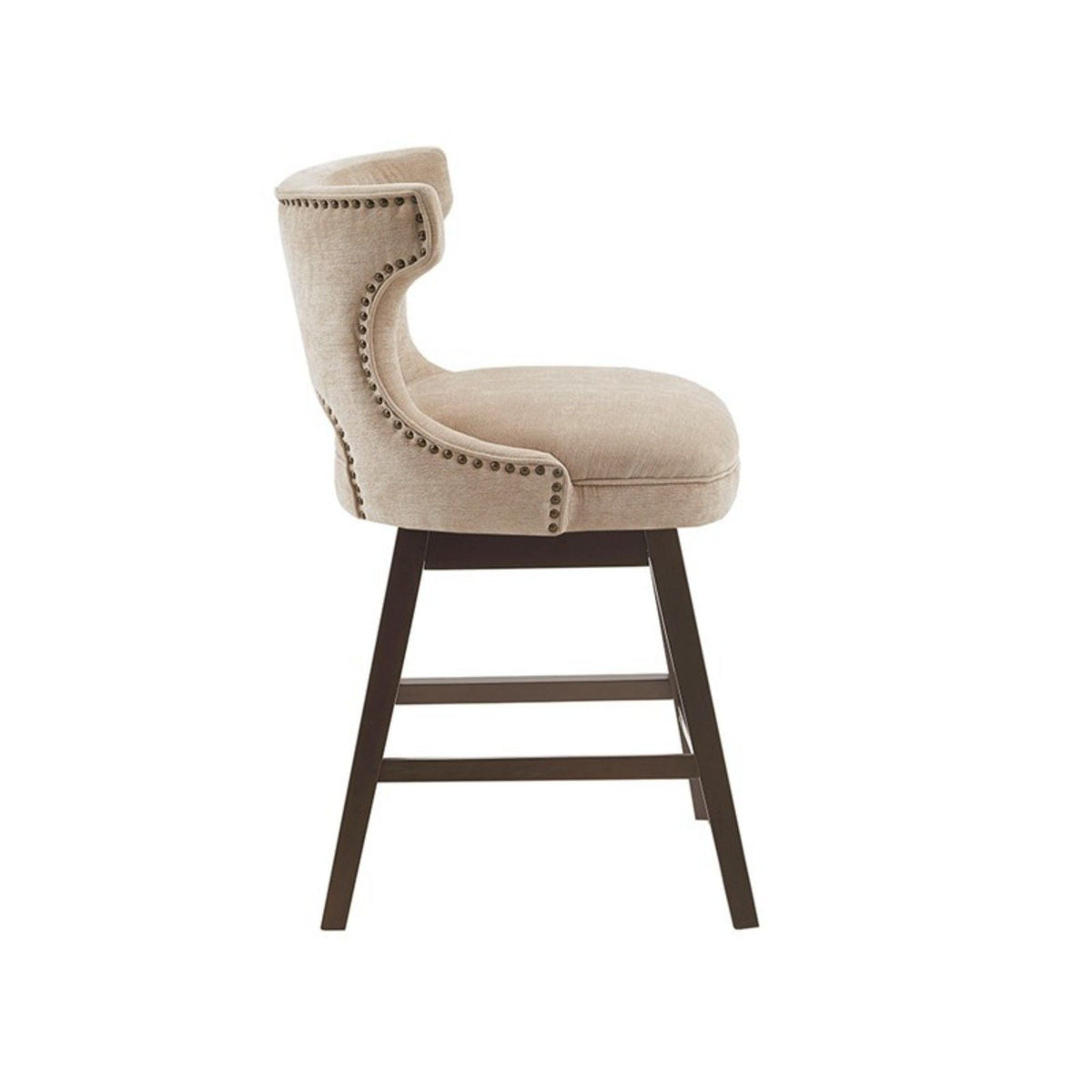 360 Degree Swivel Counter Stool beige by HouseOfZazla with nailhead trim dark wood legs on Tampa Home & Garden Store