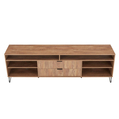 Fluted TV Stand with Storage and Metal Legs, oak finish, HouseOfZazla on Tampa Home & Garden Store