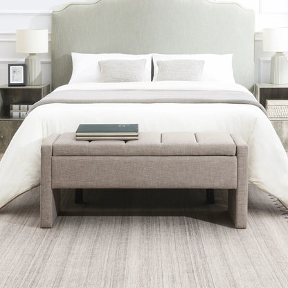 Modern upholstered large bed end bench with storage in grey fabric on Tampa Home & Garden Store
