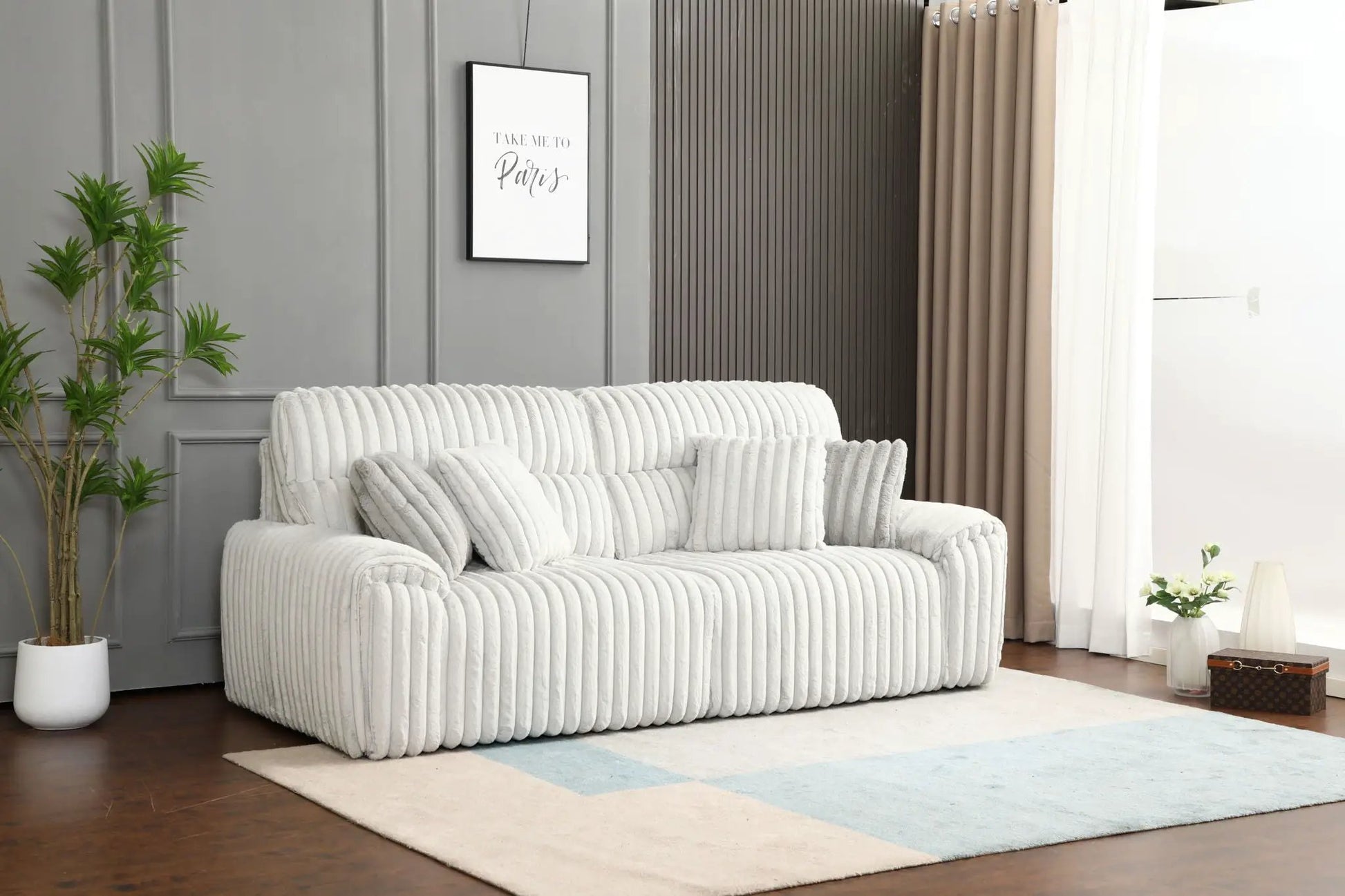 Jaya power motion sofa with sleeper and USB port, mondo gray fabric in a modern living space on Tampa Home & Garden Store