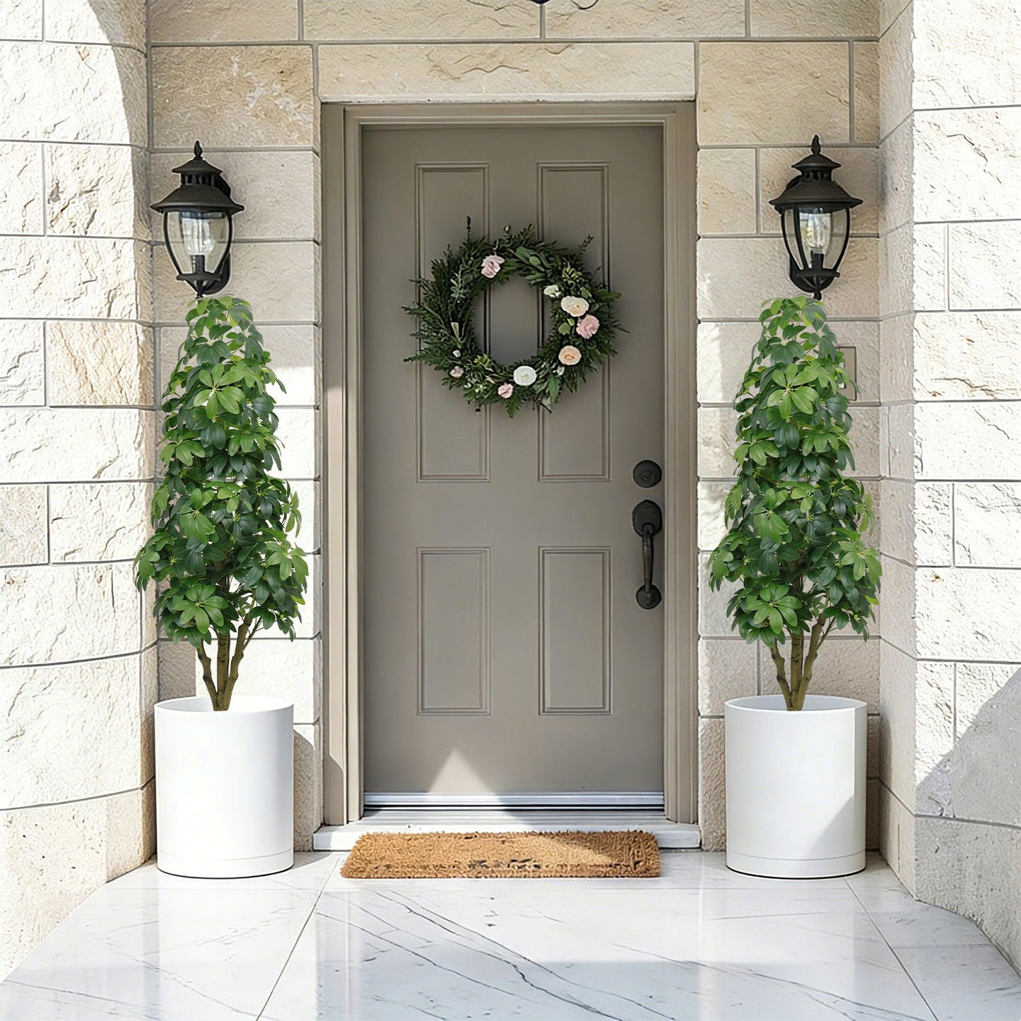 Indoor Faux Tree With Green Leaves And Large Size