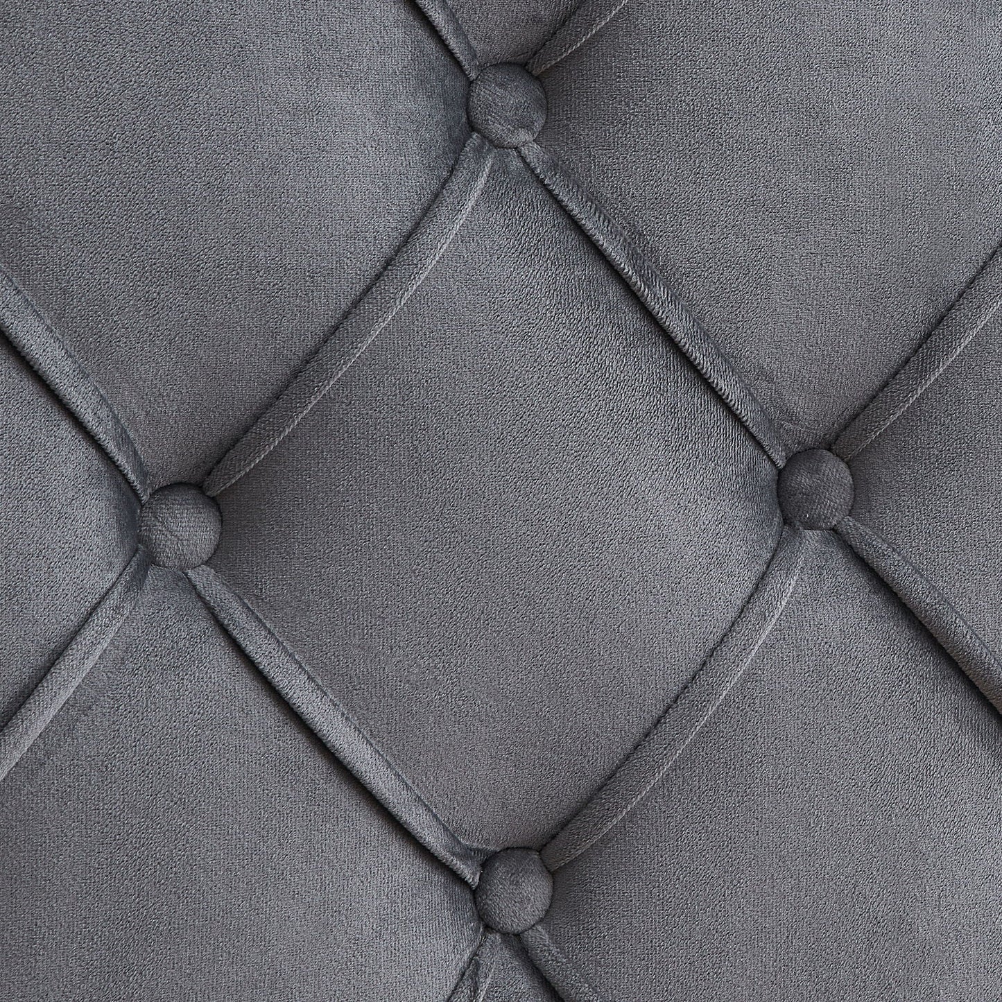 Queen platform tufted upholstered bed in gray fabric with diamond tufting and button accents on Tampa Home & Garden Store