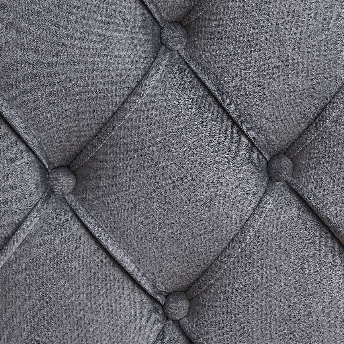 Queen platform tufted upholstered bed in gray fabric with diamond tufting and button accents on Tampa Home & Garden Store