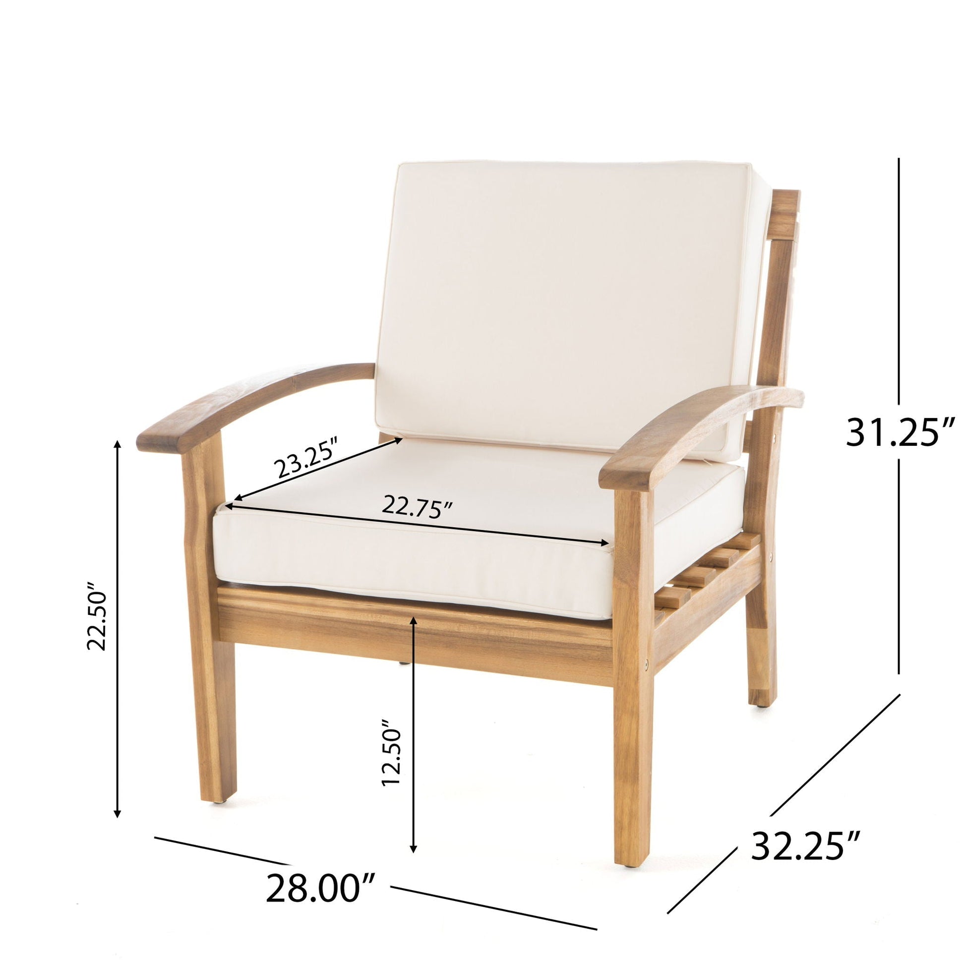 Outdoor Club Chair with Cushion, acacia wood frame with teak finish, HouseOfZazla on Tampa Home & Garden Store