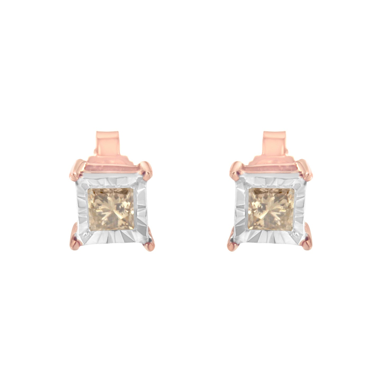 Earrings two rose gold plated sterling silver 1/2 Cttw princess-cut diamond studs Bids.com on Tampa Home & Garden Store